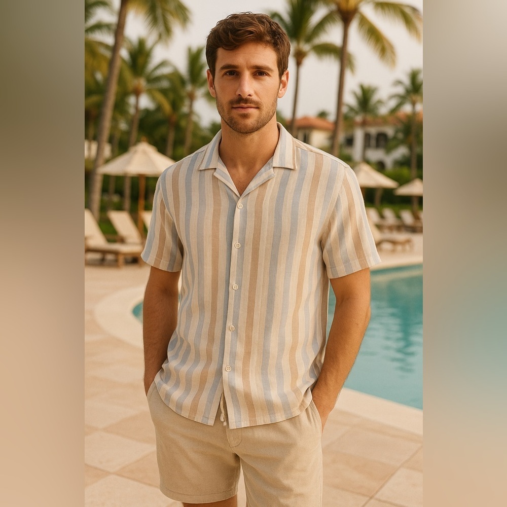 Porter & Ash 100% Linen Striped Button-Up Shirt – Sz L (Great Condition)
